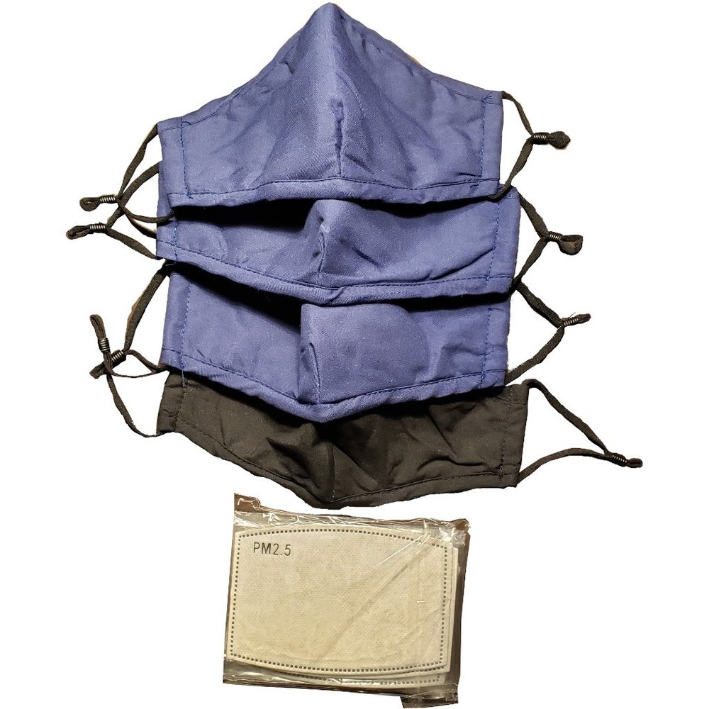 4 Pack Adult Face Masks 1 Black 3 Blue 15pc Filters